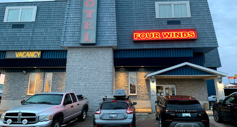 Four Winds Motel entrance on Keewatin Avenue in Longlac
